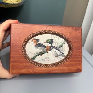 Cash’s Woven Ducks Wood Box 7x4.5 inches Red-breasted Mergansers.